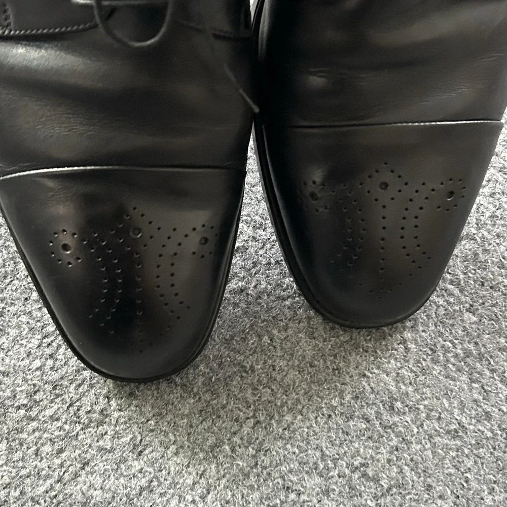 Salvatore Ferragamo Shoes Mens 10 D Black Cap Toe Dress Derby 76VF 78124 Italy